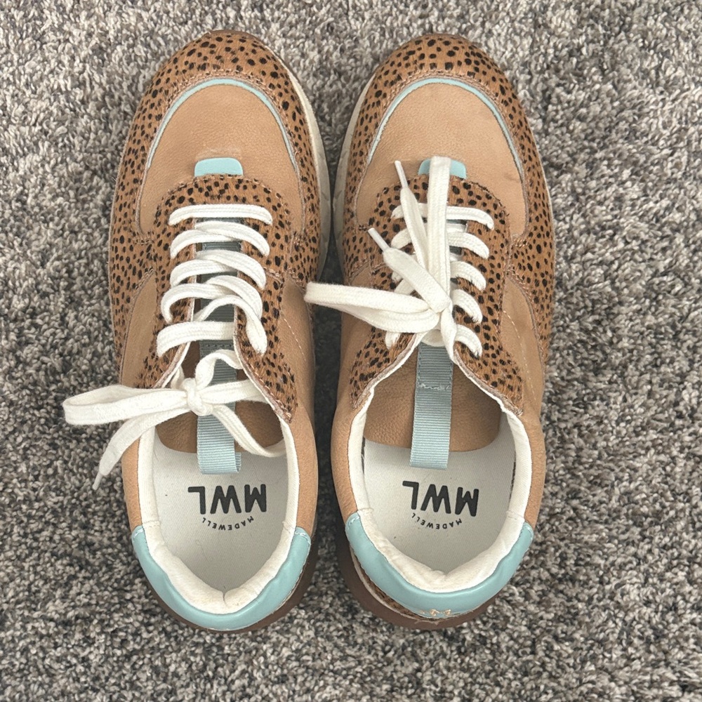 Madewell Tan and Light Blue Sneakers